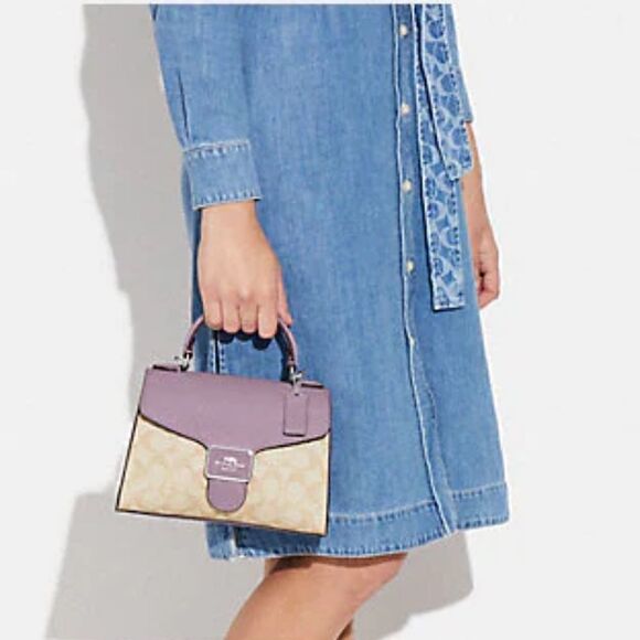 Coach Pepper Satchel Light Khaki & Lilac Purple Signature Canvas Gorgeous Strap - Picture 6 of 7